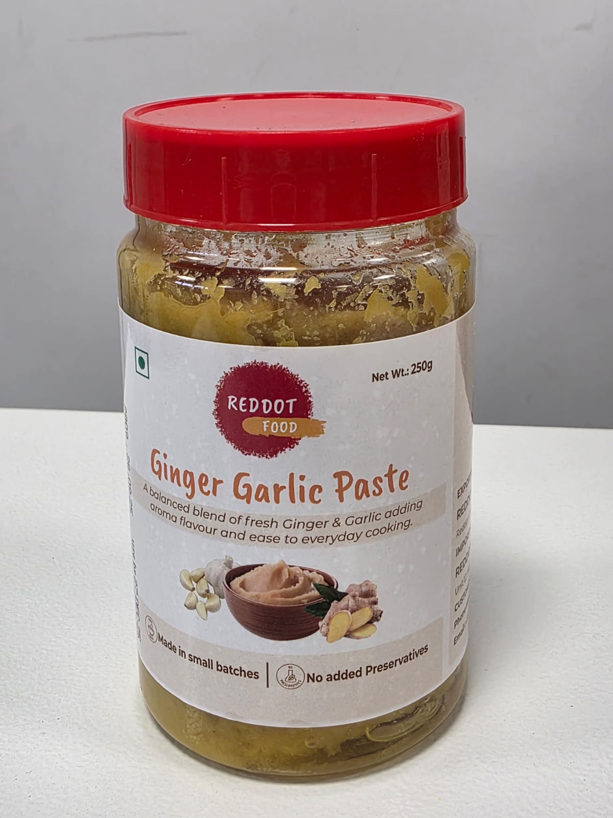 Reddot Food Ginger Garlic Paste jar – freshly made Indian blend with real ginger and garlic, 250g